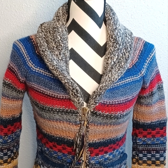 Wilfred Free Whimsical Wool Alpaca Blend Full Zip Striped Knit Sweater Cardigan - Picture 4 of 12